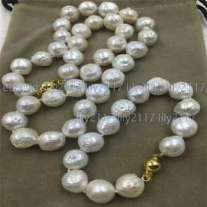 Huge 12-14MM White Baroque South Sea Real Pearl Necklace Bracelet Earrings Set - Picture 1 of 10