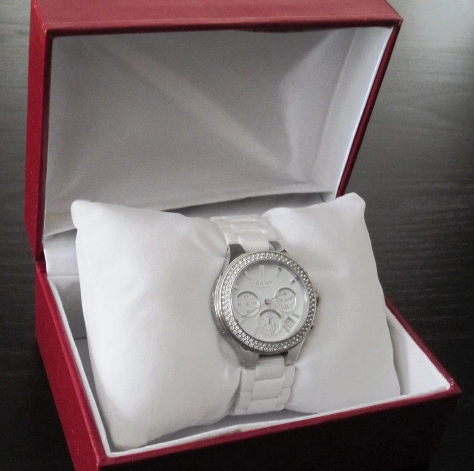 DKNY Silver-tone Glitz White Ceramic Chronograph Watch NY4985 - Image 1 of 2