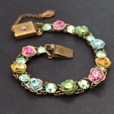 Браслет Michal Negrin с розами цветная 3D эмаль кристаллы AB потертые больные романтические - Изображение 1 из 4
