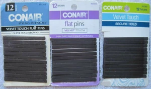 12 Conair braune Samt Touch flache breite Metallstifte Schieber brünett matte Oberfläche - Bild 1 von 11