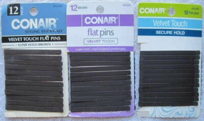 12 Conair Brown Velvet Touch Flat Wide Metal Pins Slides Brunette Matte Finish - Image 1 of 4