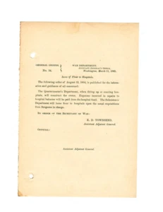 CIVIL WAR authentic 1865 General Order #34 Union Army Edwin Stanton E D Townsend - Picture 1 of 2