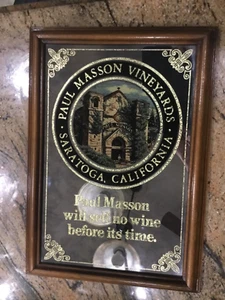 PAUL MASSON VINEYARDS WINE ADVERTISING MIRROR 14” x 20” WITH WOOD FRAME - Picture 1 of 7