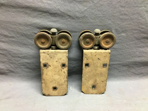 Antique Pair Vintage Parlor Pocket Door Rollers Pulleys Sliders Old 1462-21B Cover