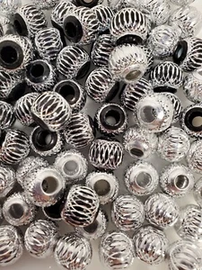 50pcs fancy black silver striped Dreadlock Braid Large Hole Bead hair Decoration - Picture 1 of 3