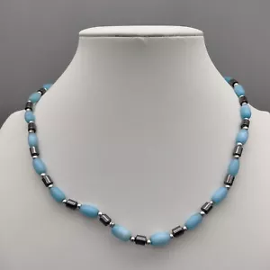 Hämatit blau Katzenauge Halskette Fassverschluss 16" Heilenergie Vintage Nachlass - Bild 1 von 5