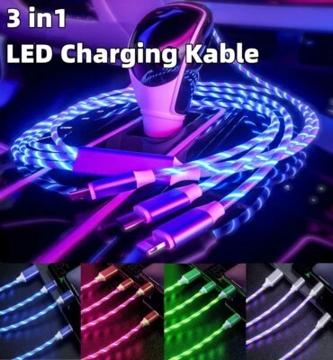 3 in 1 LED Light Fast Charging Charger Cable USB Cord For iPhone Android Samsung - Image 1 of 4