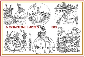 203 ~ 6 Crinoline Lady - Ladies Embroidery  IRON-ON Transfers Patterns - Picture 1 of 1