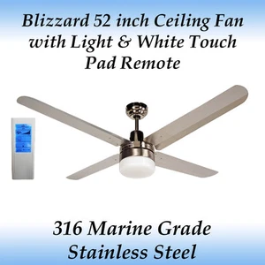Blizzard 52" Stainless Steel Ceiling Fan with Light and White Touch Pad Remote - Picture 1 of 3