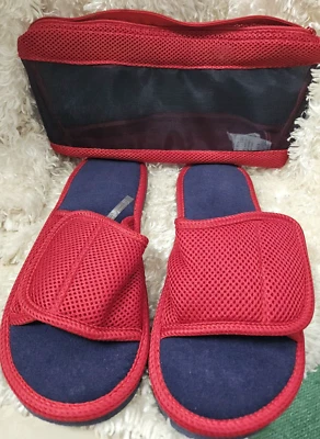 RED & BLUE Vintage Avon Slid On POLYESTER FOAM Shoes Size Medium In Bag F53801-1 - Image 1 of 4