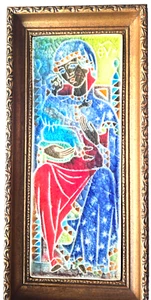 VTG RARE 19x9” Glazed Ceramic Tile w/ a Woman Holding a Baby in Her Arms Made by - Picture 1 of 8