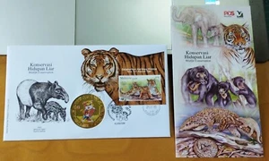 Malaysia 2019 Wildlife Hidupan Liar Tiger MS Stamp FDC inlaid Tiger Medal Coin - Picture 1 of 7