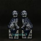 6.7"Chinese Ceramics Jingdezhen Blue White Porcelain Foo Fu Dog Lion Statue Pair