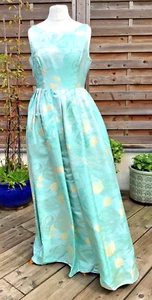 Mint Green 50s Style Full Length Rose Pattern Sleeveless Ball Gown Size 14 - Picture 1 of 13