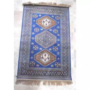 Hallway Runner Carpet Rug Blue 100cmx137cm Viscose Chiraz 9379-9 Floor Thin New - Picture 1 of 1