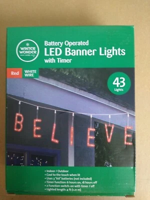 Believe Red Color White Wire Battery Operated LED Banner with 43 Lights  - Image 1 of 2