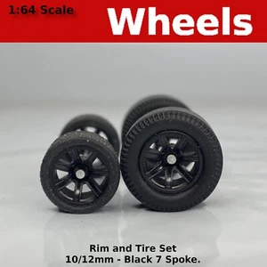 HW Muscle Car - Black 7 spoke Blackwall Drag Slicks - 10mm/12mm for Hot Wheels - Picture 1 of 5