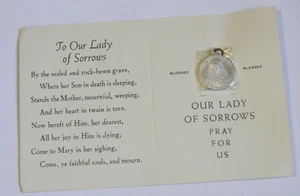 Vintage new charm pendant medal Our Lady of Sorrows Holy prayer card - Picture 1 of 5
