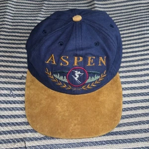 Vintage Aspen Ski Cap Hat by Ski Country Imports Adjustable Blue Suede Bill USA - Picture 1 of 14