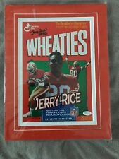 JERRY RICE AUTOGRAPHED WHEATIES  CEREAL BOX SAN FRANCISCO 49ERS SUEDE MAT JSA