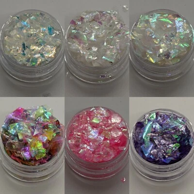 ROONIQUE BOUTIQUE NAILS Mylar Shards/flakes, 6 Colours, Nail Art Embellishment, Glitter, UK Seller.