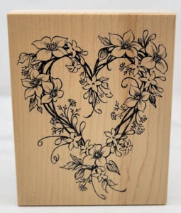 PSX Floral Heart wood rubber stamp K-2221 spring flowers wreath - Picture 1 of 8
