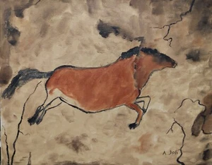 Oil Painting Prehistoric Cave Drawing Running Horse Animal Art A. Joli - Picture 1 of 1