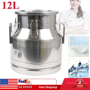 Stainless Steel Milk Can Tote Bucket Wine Pail Liquid Storage Silicone Seal 12L - Picture 1 of 13