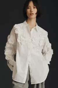 Camicia Anthropologie Maeve The Bennet con bottoni top applicazioni floreali bianco S - Foto 1 di 6
