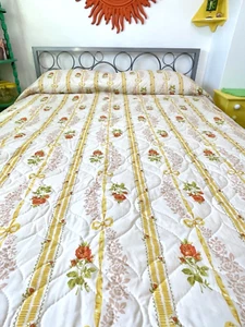 Vintage 70s J.C. Penney Quilted Ruffle Bedspread Floral Rose Queen Lightweight - Picture 1 of 23