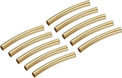 sourcing map Brass Curved Tube Beads, 3mm x 25mm Glossy Noodles Spacer - Image 1 of 4