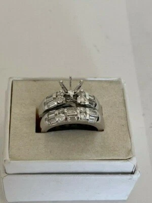 diamond engagement ring Baguette 18k white gold semi-mount matching band 1.59ct - Image 1 of 4