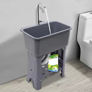 30.11" H Utility Sink Laundry Tub Freestanding with 360?? Stainless Steel Faucet - Picture 1 of 14
