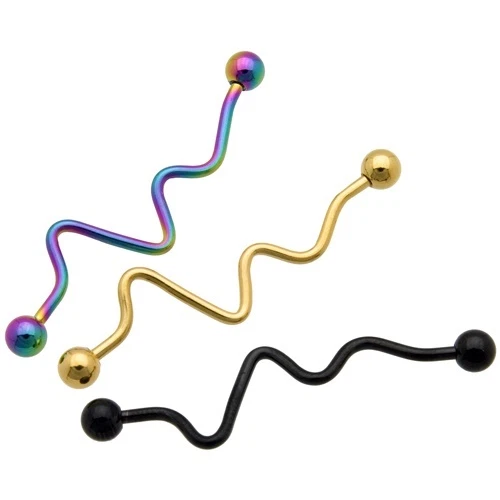 Oreja de barra de acero inoxidable de onda sísmica industrial chapada en titanio de 14 g 1,5" Foto 1 de 1