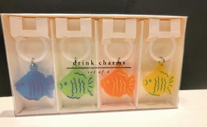 Pier 1 Imports Plastic Fish Shaped Drink Charms Set of 4 New - Picture 1 of 6