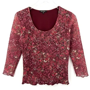 Vintage Y2K Floral Lace Top Size M Fairy Dainty Coquette Whimsigoth Red Pink - Picture 1 of 9