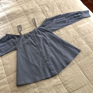 Nicholas K Stacia Off-Shoulder Top Sz S Blue Button Front Double Layer - Picture 1 of 13