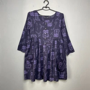 Gudrun Sjoden Womens Lagenlook Purple Printed Cotton/Linen Blend Dress – Size XS - Picture 1 of 13