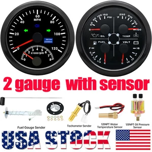 Juego de 2 medidores 85 mm GPS velocímetro 120 MPH con velocímetro y 85 mm calibre 4 en 1 con sensor EE. UU. - Imagen 1 de 20