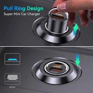 Ricarica Rapida Presa Usb C + USB Auto Caricatore min Auto Metallo Accendisigari - Foto 1 di 6