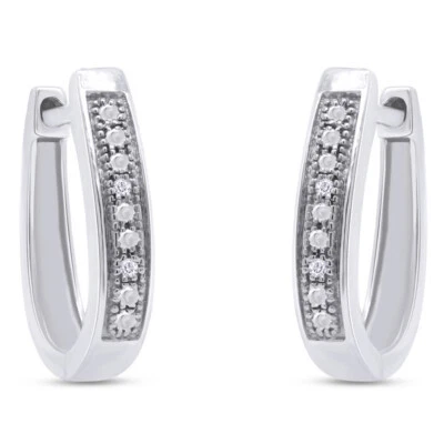 Pendientes de aro de diamante natural de corte redondo en chapado en oro blanco de 14K Foto 1 de 4