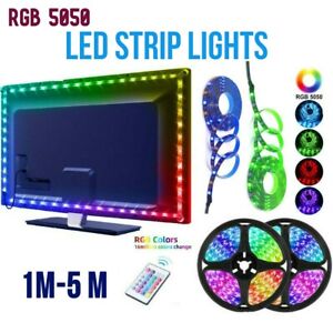 LED Strip Lights 1- 5m RGB 5050 Colour Changing Tape Cabinet Kitchen TV Lighting