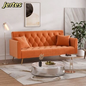 JERTES 3-Seater Sofa Velvet Adjustable Convertible Sleeper Sofa Couch Bed - Picture 1 of 16