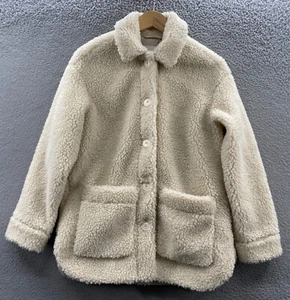 Madewell Jacket Womens XXS Cream Coat Sherpa Faux Fur Mid Length Cozy Button Up - Picture 1 of 11