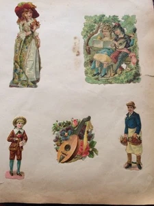 ENFANTS, BOURGEOISE ET MANDOLINE . Cinq Découpis Fin XIXÈME. - Imagen 1 de 6