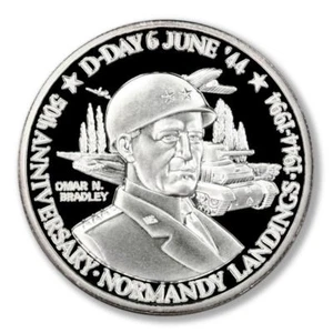 Turks & Caicos 50th Anniversary D-Day Omar N Bradley 20 Crowns 1994 Proof Silver - Picture 1 of 2