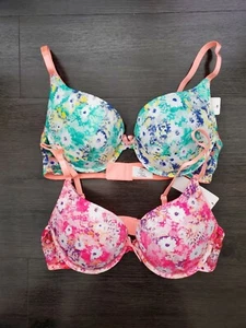 Hers by Herman Demi Türkis Koralle Blumen Spitze 2-teiliges BH-Set 34B 36C 38B - Bild 1 von 6