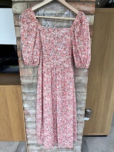 Ladies Pretty F & F Pink Floral Dress That Can Be Worn On Or Off The Shoulders. - Picture 1 of 5