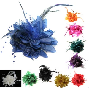 Flower Feather Bead Corsage Hair Clips Fascinator Hairband and Pin - Picture 1 of 38