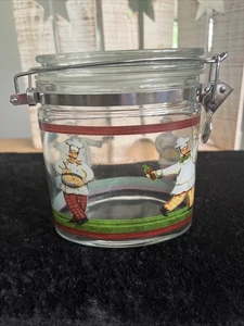 (#822). Fat Chef Canister  Glass Lock Hinged Vintage Oval Storage Jar Italian - Picture 1 of 7